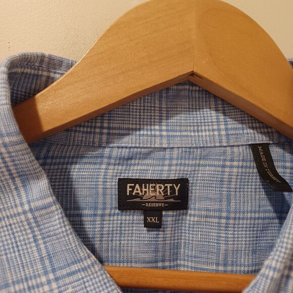 FAHERTY Shirt Reserve Linen Button Up Top Azure Glen Blue Plaid Preppy Size 2XL - Picture 6 of 10